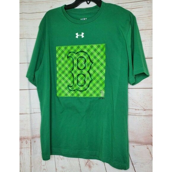 Loose Large Green Boston Red Sox B Logo Heat Gear T Shirt - Picture 1 of 11